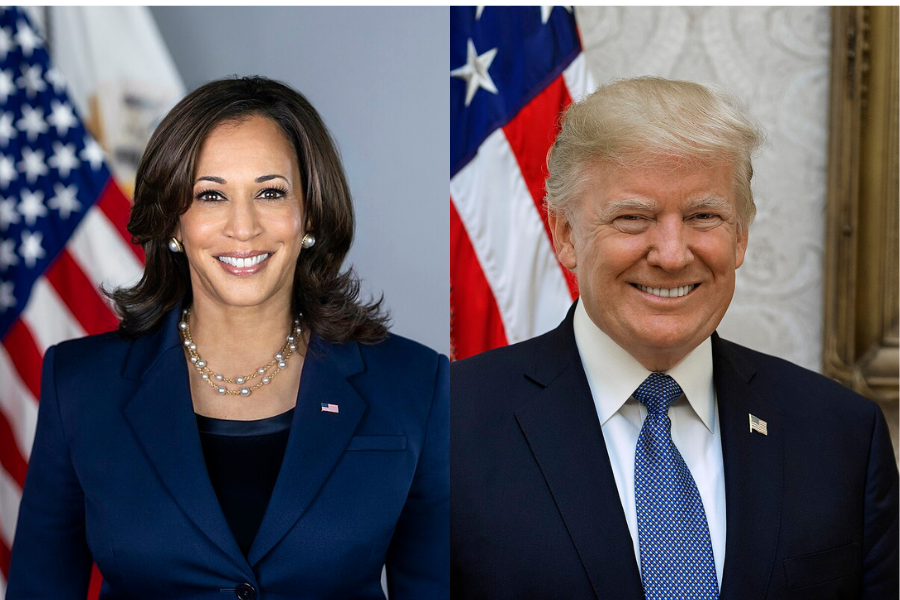 Left: Kamala Harris Official White House Photo by Lawrence Jackson Right: Donald Trump Official White House photo by Shealah Craighead. 