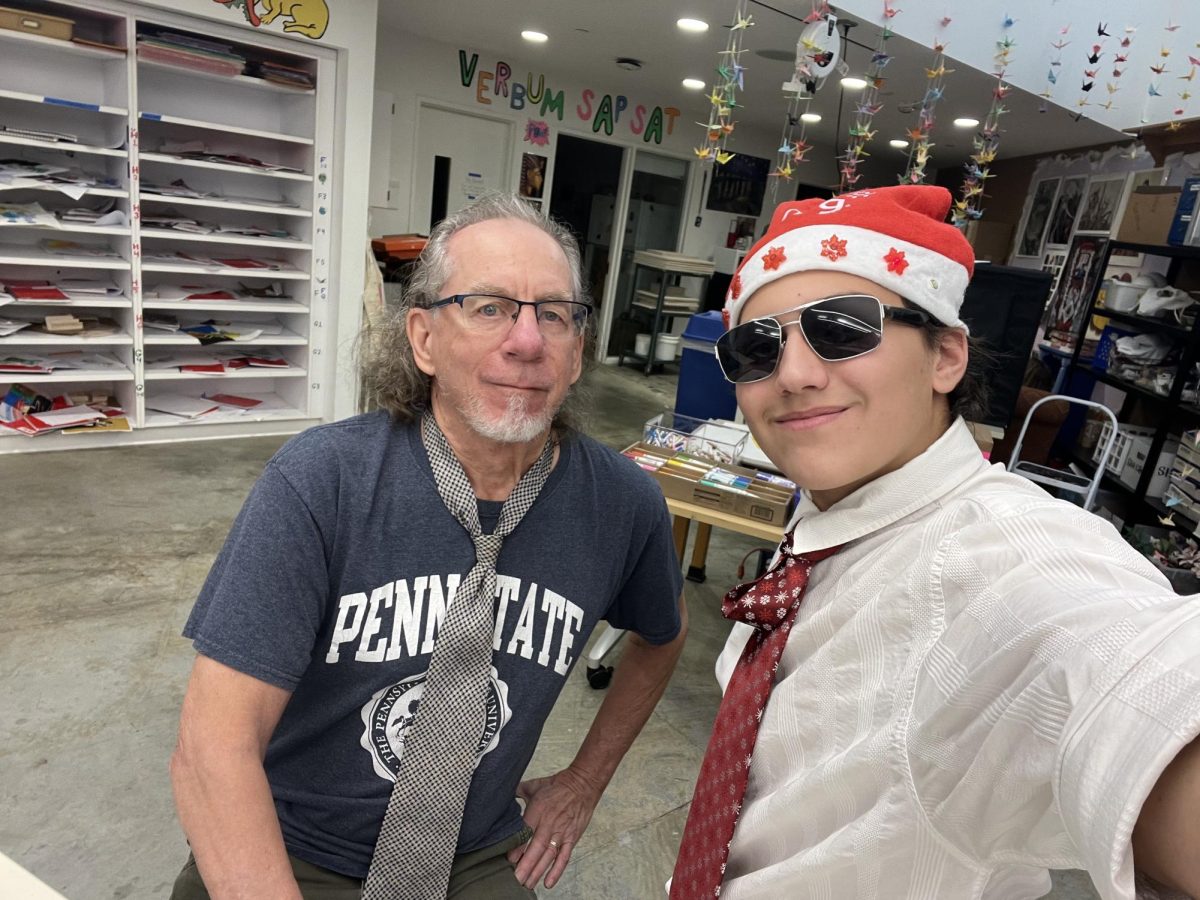 In the holiday spirit with George.